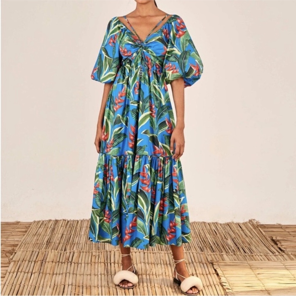 FARM Rio Blue and Green Floral Midi Dress